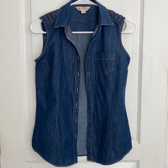 Brooks Brothers Sleeveless Denim Top Sz 0 - Picture 1 of 8